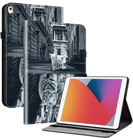 Rosbtib Custodia per iPad 9°/8°/7° Generazione iPad 10,2 Pollici, Premium PU Leather TPU Back Cover Case con Funzione Stand - Gatto tigrato