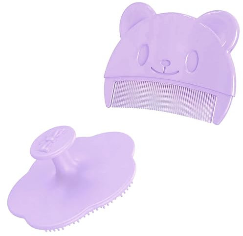 Baby Badebürste, FainFun Milchschorf Baby Entfernen Bürste,Weiche Borsten, 2PCS Kopfhaut Massagebürste Baby, Haarkamm für Baby Geeignet für Neugeborene, Baby (Lila)