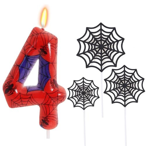 Ronoza Geburtstagskerzen Zahlen 4 (Spidey Deko), Kerzen Geburtstag, Grüne Geburtstagskerze, spidey 4, Geburtstagskerzen für Torte, Kerze 4, Kerzen Zahlen (mit Tortendeko Spinnennetz Set)