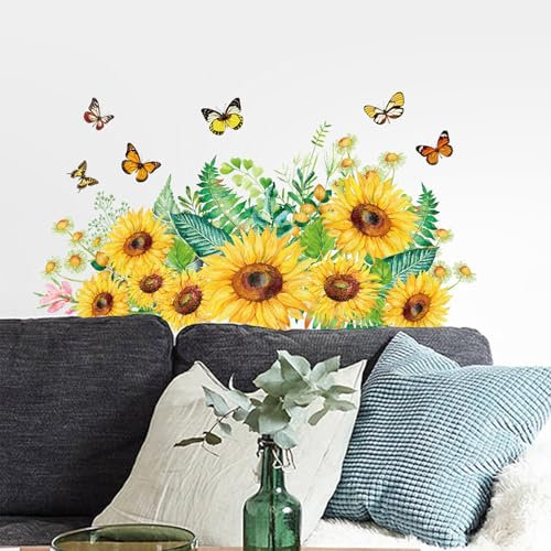 astylishome Wandtattoo Wohnzimmer Sonnenblume Wandaufkleber Wasserdichte Sonnenblume Wandtattoos Abnehmbare Wanddekoration Dekorative Fenstersticker Blumen Dekor Aufkleber 0204
