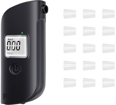 Btstil Alkoholtester, Polizeigenau Alkoholmessgeräte 15 Mundstücken, Digitaler Alkoholtester mit LCD-Bildschirm & LED-Notbeleuchtung, Geeignet für den Persönlichen & Professionellen Gebrauch