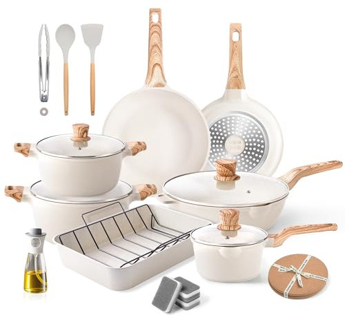 RIOVARM Non Stick Pot and Pan Set with Lids, Cookware Set for with Roasting Pan Induction Hob, Non Toxic Frying Pans, PFOA Free Sauce Pans, Casserole with Spatulas, Saute Pan Suitable for All Stoves