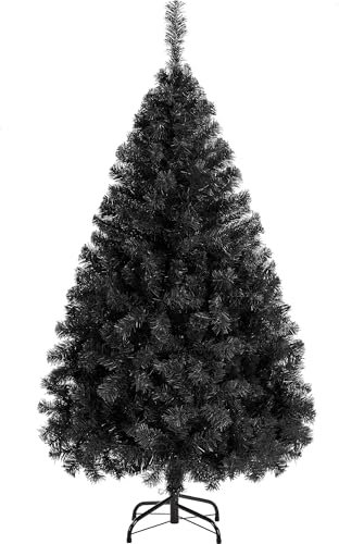 Yaheetech 5ft Artificial Christmas Tree Spruce Xmas Tree with 398 Tips and Foldable Metal Stand for Home/Office Holiday Decoration Indoor & Outdoor, Black