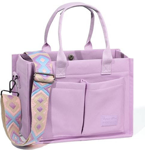 Captain Blues Canvas Tasche Damen, große Tote Bag, Arbeitstasche Damen, Handtasche Umhängetasche Schultertasche mit Fächern für Uni, Schule, Shopper (Lila)