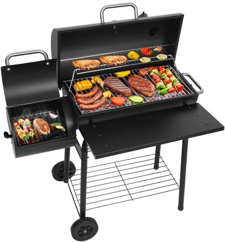 Realcook Holzkohlegrills mit Offest Smokers: geräumiger Holzkohlegrill | Barbecue Smoker Grill Combo für Outdoor Hinterhof Terrasse Camping Picknick und Party