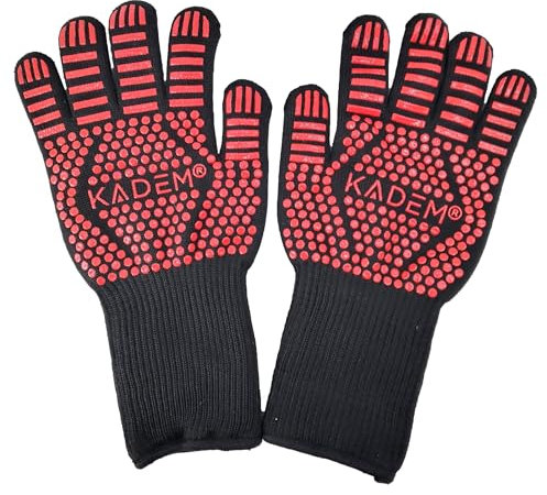 Unisex Ofenhandschuhe Grillhandschuhe Hitzebeständig bis 800 °C | feuerfest rutschfest | Hitzeschutz | klassisch rot L/XL