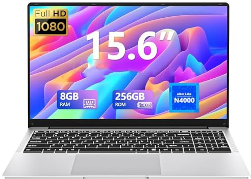 Computer portatili da 15,6 pollici, laptop da gioco con 8 GB di RAM 256 GB SSD, laptop gamer, laptop tradizionali N4000, computer netbook Full HD 1920 x 1080 Display WiFi5 Mini-HDMI 180 angolo di
