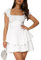 Yoisdtxc Women's Cocktail Dresses Puff Short Sleeve Skater Dress Square Neck Waist Tie Chiffon Ruffle Mini Swing Dresses (A-White, L)