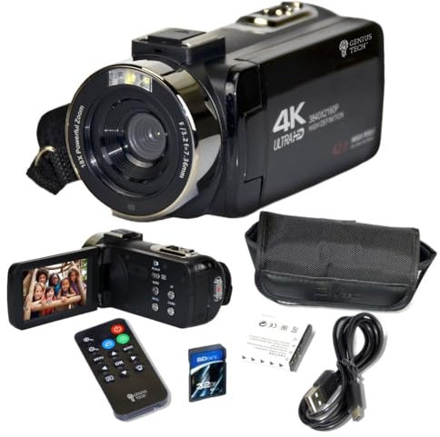 Genius Tech Caméscope numérique 4K 42 MP avec écran LCD de 3, zoom numérique 18x pour adultes, enfants, adolescents, débutants