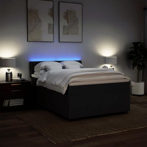 IKAYAA Boxspringbett 160 x 200 cm - Bett mit LED Beleuchtung, Federkern Matratze,Topper & Kopfteil - Polsterbett 160 x 200 cm mit Matratze - Bett mit Matratze und Lattenrost Schwarz