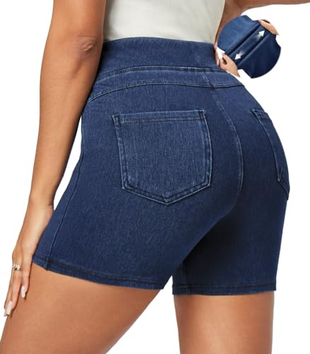 Stretchy Jean Shorts Womens Denim Shorts High Waisted Pull On Jorts Pockets