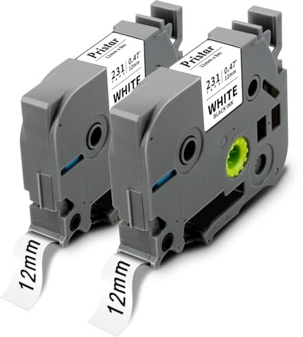 Pristar 2x Kompatibel für Brother P-Touch Bänder, TZc-231 TZ-231 TZe-231 TZe231 TZe 12mm 0.47 Laminated Tze Schriftband für PTouch H100R H100LB H105 H110 H107B D400 D210 E100 D600VP P300BT