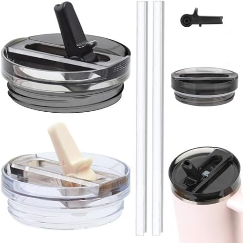 2 Pezzi Coperchi di Ricambio per Stanley Cup da 40 oz, Coperchi a Prova di Perdite con 2 Cannucce Resistenti, Accessori Riutilizzabili per Tumbler per Bevande Calde e Fredde, Bianco e Nero