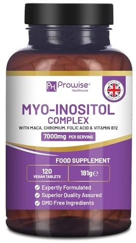 Myo-Inositol Complex 120 Vegan Tablets 7000mg per Serving with Black Maca Root, Chromium, Folic Acid, and Vitamin B12 | Hormonal Balance for Women, Women PCOS Supplement | Premium Quality by Prowise