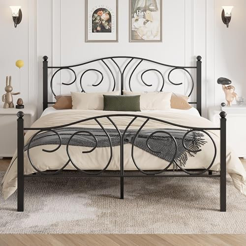 VECELO Bettrahmen 140 x 200 cm, Metallbett mit Hohem Kopfteil und Fußteil, Moderner Minimalistischer Doppelbett für Schlafzimmer Gästezimmer Viel Stauraum unter dem Bett, Schwarz