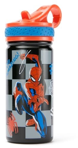 Disney Store Official Spider-Man Stainless Water Bottle, 458ml, Stainless Steel Bottle for Kids, with Flip-top Straw and Screw Top Lid