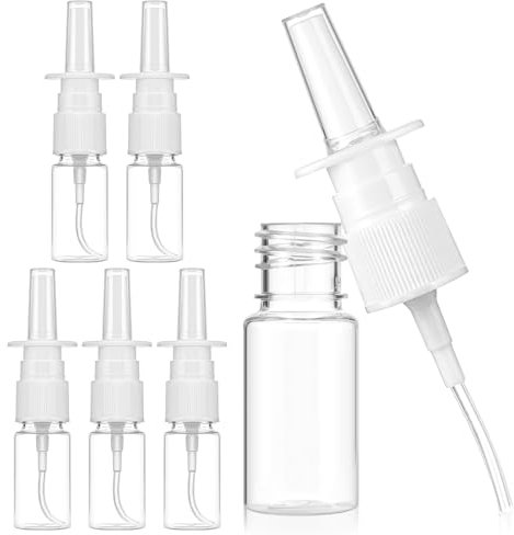 Larrel 6 Pcs Nasal Spray Bottle, 10ML Refillable Pump Spray Bottle Plastic Empty Spring Bottles Clear Small Nose Spring Bottles for Saline Water Wash Applications