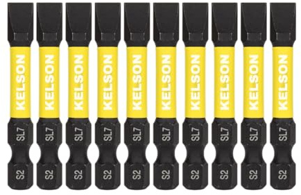10 x KELSON 7mm Flat-Head 50mm Impact Rated Screwdriver Bits Slotted Slot SL7 1/4 Universal