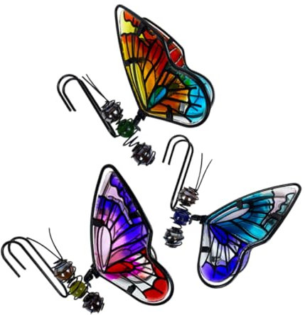 NULYLU 3pièces Décor Jardin Pot Fleur Suspendu Fer Et Verre Figurine Insecte Résistante Anti-Fading Ornement Suspendu pour Balcon Et Micro Paysage