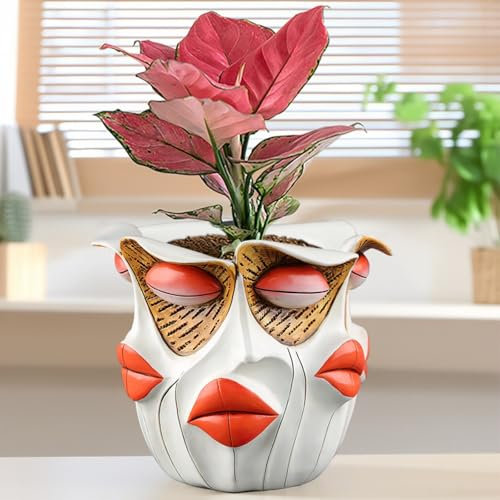 Pot de fleurs en résine abstraite à facettes visage humain pour maison, cour, jardin, arrangement paysager, pot de fleurs d'intérieur (blanc, 15 x 15 x 12, 8 cm)