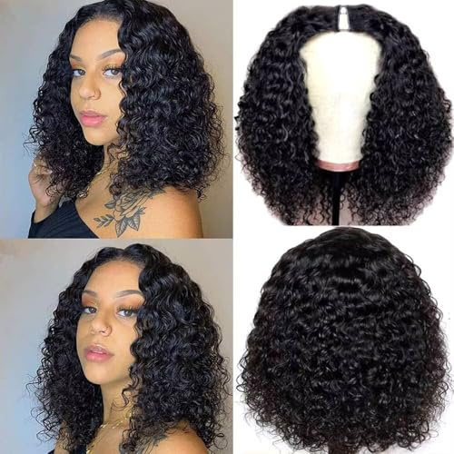 Perruque Femme Naturelle Brésilien Bouclée V Part Wig Human Hair Perruque Afro Femme Human Hair Noir Cheveux Sans Colle 16 Pouce Kinky Curly Human Hair Wig No Leave Out Upgraded U Part Wigs For Women