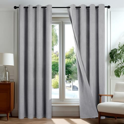 Deconovo Tende Oscuranti 100% con Occhielli – Set di 2 Pannelli 140x260 cm Grigio, Tende per Interni Moderne per Camera da Letto e Soggiorno