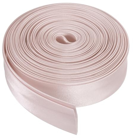 QUARKZMAN Schrägband Satin Doppelt Gefalzt 2cm (5m/5,5yd) Graurosa | Einfassband zum Nähen aus glänzendem Polyester-Satin. Für Kantenabschlüsse an Blusen, Brautkleidern, Kissen & Bastelarbeiten.