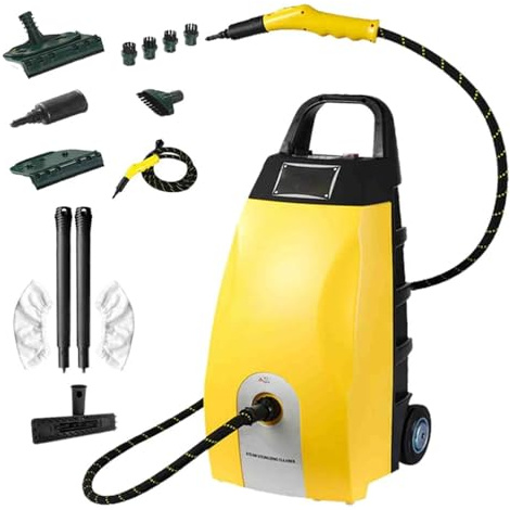 Nettoyeur Vapeur Haute Température 3000 W, Nettoyeur Vapeur Haute Pression - Débit Vapeur Continu Avec 9 Accessoires Pour Sols, Tissus D'ameublement, Voitures, Hottes De Cuisine, Climatiseurs Yellow