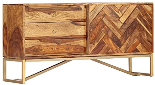 Sideboard Massivholz Palisander 118 cm Beistellschrank Mid-Century Modern mit 3 Schubladen und Tür, Wohnzimmer Sideboard Schlafzimmer Kommode für Stauraum und Elegante Deko