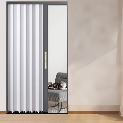 NMKSYX Porte accordéon Porte Pliante Verrouillable avec Panneau en Aluminium Blanc/Gris, Hauteur 220 240 Cm Portes Accordéon Intérieures pour Salles De Bains Cuisines Buanderie(White,67x220cm)