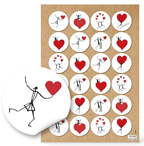 Logbuch-Verlag 48 Herz Aufkleber Weihnachten Geburtstag rund 4 cm schwarz rot weiß Geschenkaufkleber Verzierung Verpackung