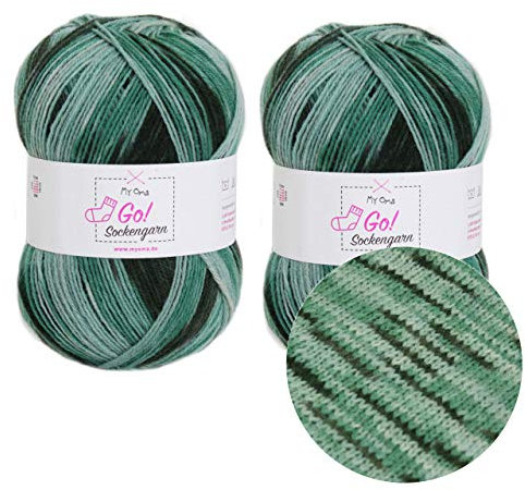My Oma Socken Stricken Wolle, 200g Myoma Sockengarn Go! waldgrün (Fb 331), 2 Knäuel grüne Sockenwolle, Socken Stricken Wolle, Nadelstärke 2,5-3mm, 200g Sockengarn Farbverlauf