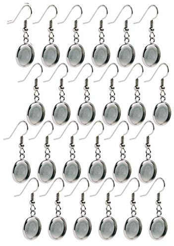 Bastex Ohrring-Rohlinge, silberfarben, 24 Stück Drahthaken mit kleinen Cabochon-Einstellungen, 12 mm Ideal für DIY-Schmuckherstellung und Ohrring-Ergebnisse