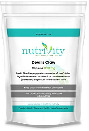 Nutrivity Devils Claw 2200mg – Natural Joint, Back & Muscle Pain Relief – Supports Mobility, Flexibility & Anti Inflammatory Properties – Herbal Supplement for Aches & Stiffness – 120 Vegan Capsules