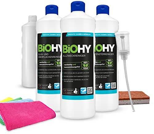 BIOHY Juego completo de limpiador concentrado para cristal y superficies, ventanas, suelos y baldosas/PVC/laminado, limpiador de alcohol, limpiador profesional ecológico