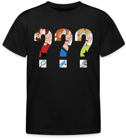 Spreadshirt Die DREI Fragezeichen Kids Silhouetten Kinder T-Shirt, 122/128 (7-8 Jahre), Schwarz
