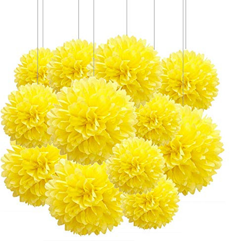 ZooYoo 12 Stück Papier-Pompons Gelb für Party deko,Decken,Wandbehang,Seidenblumen,1 Farbe von 30,5 cm, 25,4 cm