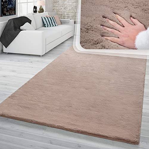 TT Home Hochflor Teppich Schlafzimmer Shaggy Kunstfell Flauschig Kaninchenfell Imitat In Beige, Größe:160x230 cm