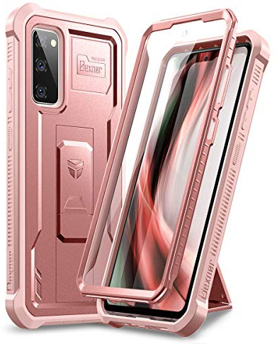 Dexnor Hülle Kompatibel mit Samsung Galaxy S20 FE 5G 6,5 (Not Fit S20) mit Integriertem Displayschutz 360 Ganzkörper-Stoßstangenschutz mit Ständer - Baby Pink