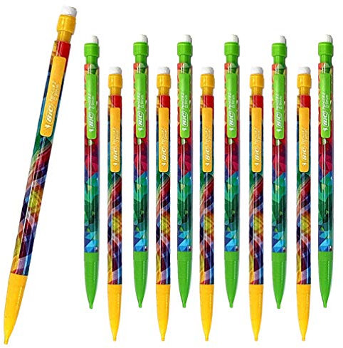 BIC Matic Lot de 12 porte-mines n°2 avec gomme HB mine 0,9 mm Vert et jaune