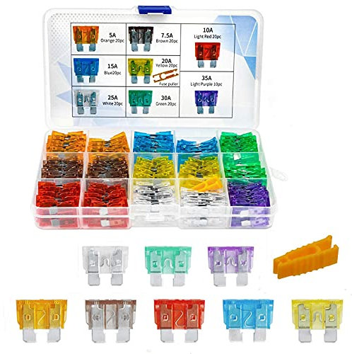 AHL 150pcs estándar Fusibles Coche Motocicleta Coche Barco Camión Hoja MIXTA Fusible -8 Especificaciones(5A 7.5A 10A 15A 20A 25A 30A 35A) con un Pequeño Clip para Reemplazo de Fusibles