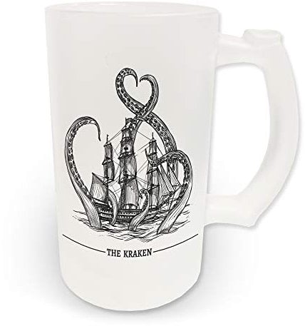 16oz Vintage Kraken Illustration Novelty Frosted Glass Beer Stein
