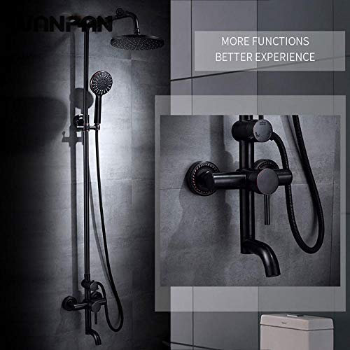 Wieoc Retro Dusche Wasserhahn Schwarzes Öl Rubbed Bronze Badewanne Dusche Set Wasserhahn Regenhemd Duschkopf mit Handheld-Mischbatterie