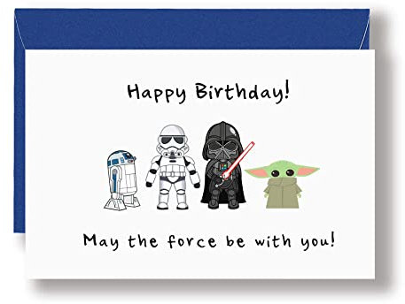 Geburtstagskarte, Motiv: Baby Yoda, niedliche Team-Force-Geburtstagskarte für Kinder, Sie und Ihn, lustige Karte
