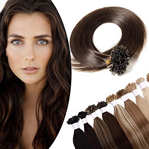 18 inches SEGO Pre Bonded U Tip Hair Extensions Real Human Hair 100 Strands [#2 Dark Brown] Remy Keratin Nail Tip Invisible Straight (50g)