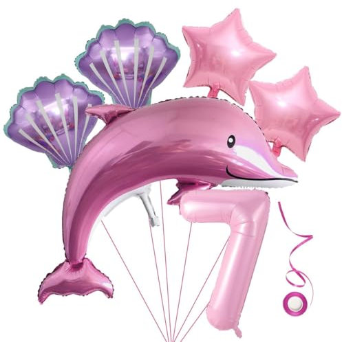 Delfin Luftballon Set 7. Geburtstag Mädchen Rosa Kindergeburtstag Mädchen Geburtstag Delphin Ballon 7 Jahre Ozean Geburtstagsdeko 7 Jahre XXL Zahl 7 Zahlen Ballon Rosa Ozean Tiere Geburtstagsfeier