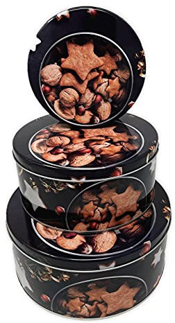 Plätzchendose Gebäckdosen Keksdosen Blechdosen Weihnachten 3 Stück Ø 21/18 / 14 cm weihnachtliches Gebäckteller Motiv