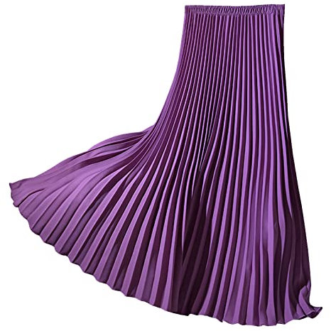 Lunga Gonna da Plissettata Donna Gonna di Pieghe Vita Elastica Solida Colore Maxi Gonne Viola L