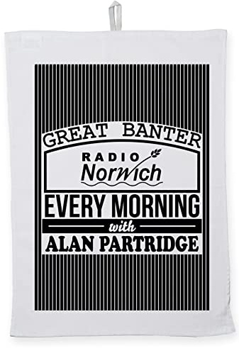 Hippowarehouse Great banter radio norwich every morning with Alan Partridge Tea Towel Eco Printed Dish Cloth Kitchen accessory 50cmx70cm 100% Cotton
