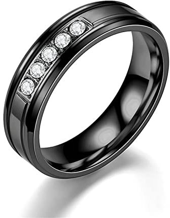 Stfery Edelstahl Ringe 6MM 5 Steine Eboy Rings Schwarz Band Ring Vintage zum Valentinstag, 57 (18.1)